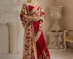 Heavy Embroidered Pakistani Outfit In Red Lehenga Saree Style