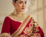 Heavy Embroidered Pakistani Outfit In Red Lehenga Saree Style