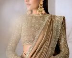 Light Brown Embroidered Pakistani Silk Bridal Saree Dress