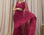 Embroidered Maroon Pakistani Bridal Saree Beautiful Style