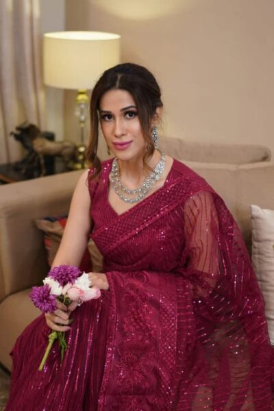 Embroidered Maroon Pakistani Bridal Saree Beautiful Style