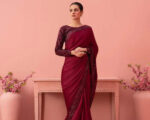 Pakistani Embellished Maroon Moon Light Bridal Saree Outfit