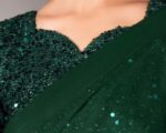 Pakistani Embellished Green FRILLED Saree Marriage Dress