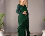 Pakistani Embellished Green FRILLED Saree Marriage Dress