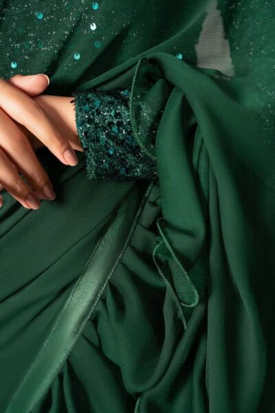 Pakistani Embellished Green FRILLED Saree Marriage Dress