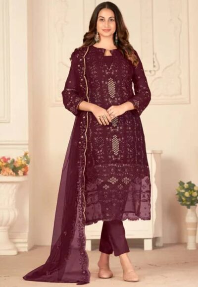 Pakistani Embellished Party Maroon Salwar Kameez - Image 2