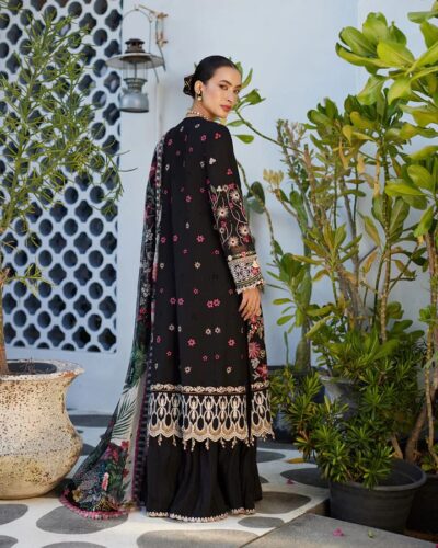 Pakistani Party Black Floral Long Kameez - Image 4