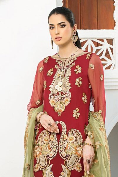 Red Embellished Salwar Kameez Party Wear - Image 3