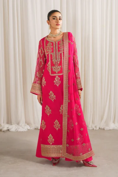 Shocking Pink Pakistani Party Trouser Kameez - Image 2