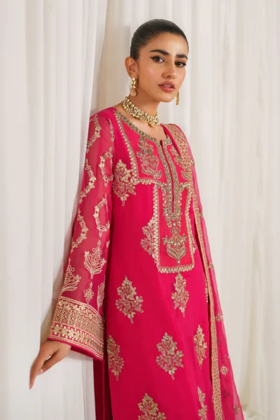 Shocking Pink Pakistani Party Trouser Kameez - Image 4