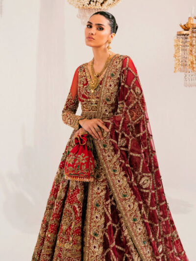 Pakistani Bridal Dress Red Embroidered Pishwas Lehenga Style