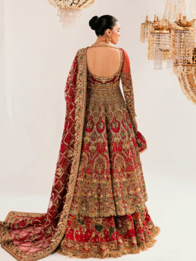 Pakistani Bridal Dress Red Embroidered Pishwas Lehenga Style