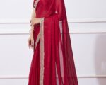 Classic Indian Bridal Attire: Red Saree with Swarovski Detailing