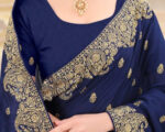 Embroidered Silk Indian Saree in Navy Blue