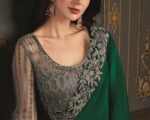 Dark Green Embroidered Border Satin Silk Sari