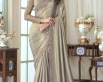 Traditional Indian Saree in Light Olive Green Georgette Silk