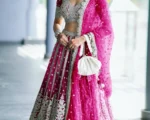 Weaved Net Lehenga in Fuchsia