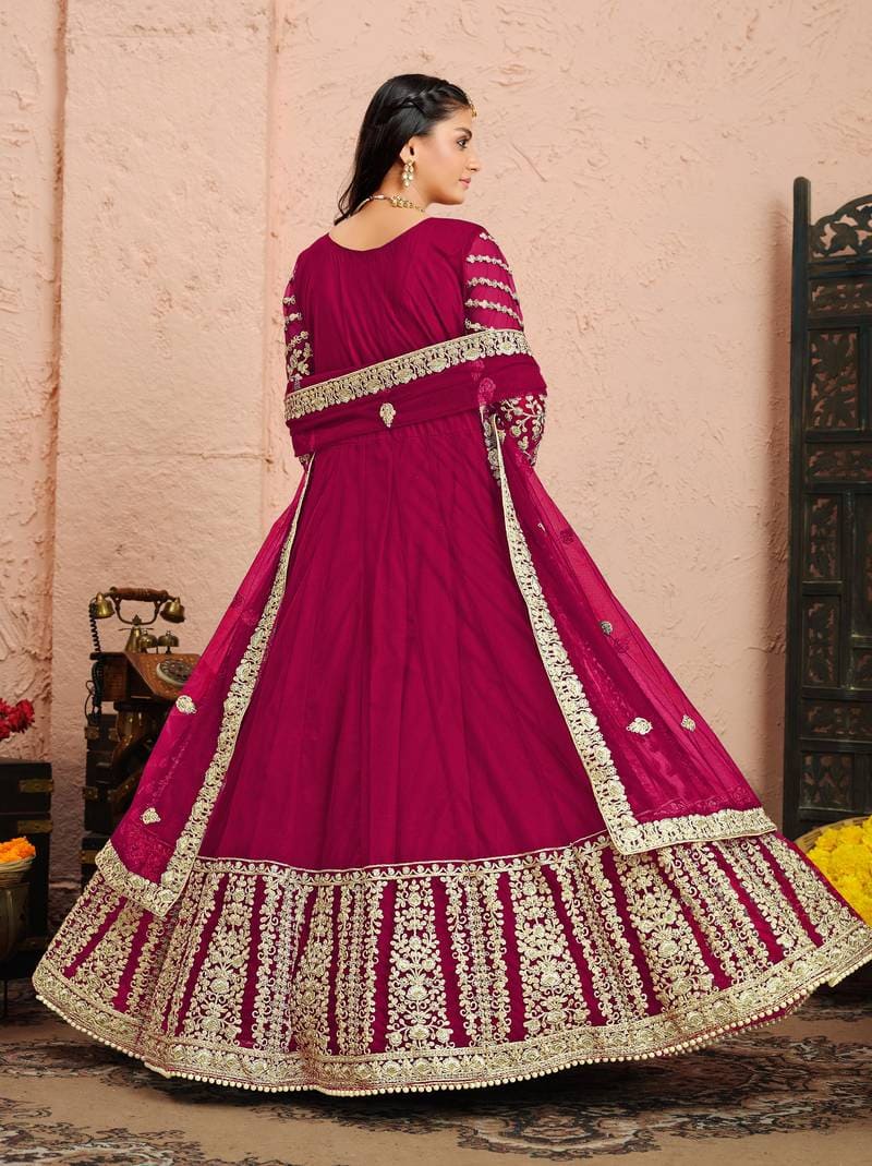 Indian Bridal Dress in Pink Embroidered Net