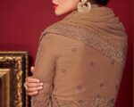 Stone-Adorned Brown and Silver Net Lehenga with Pullover