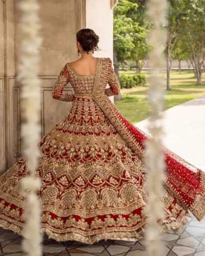 Embellished Front Open Gown And Lehenga Pakistani Bridal Dress