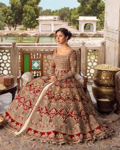 Embellished Front Open Gown And Lehenga Pakistani Bridal Dress