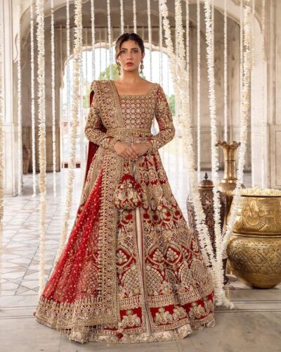 Embellished Front Open Gown And Lehenga Pakistani Bridal Dress