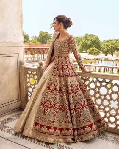 Embellished Front Open Gown And Lehenga Pakistani Bridal Dress