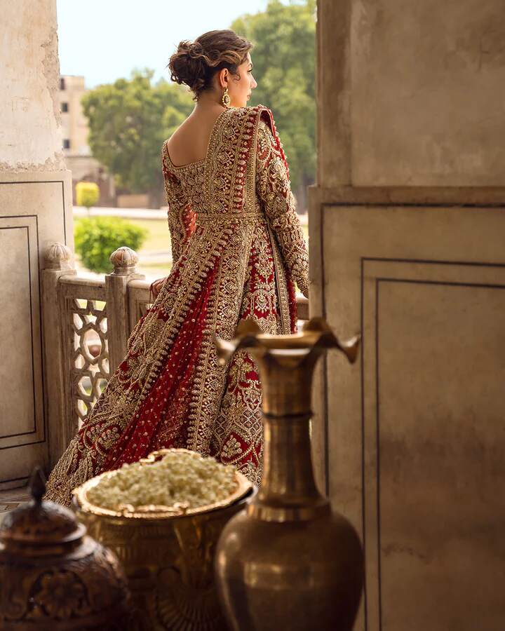 Embellished Front Open Gown And Lehenga Pakistani Bridal Dress