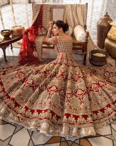 Embellished Front Open Gown And Lehenga Pakistani Bridal Dress