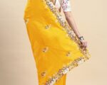 Exquisite Yellow Dola Silk Saree Adorned with Embroidery Work