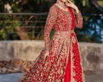 Blood Red Heavily Embellished Lehenga Gown Bridal Outfit