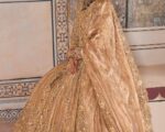 Pakistani Bridal Dress Gold Frock Lehenga Style Wedding Outfit