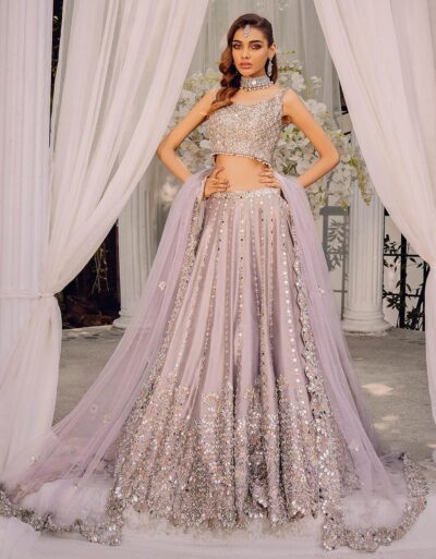 Lilac Mirror-Work Lehenga Choli Pakistani Bridal Outfit