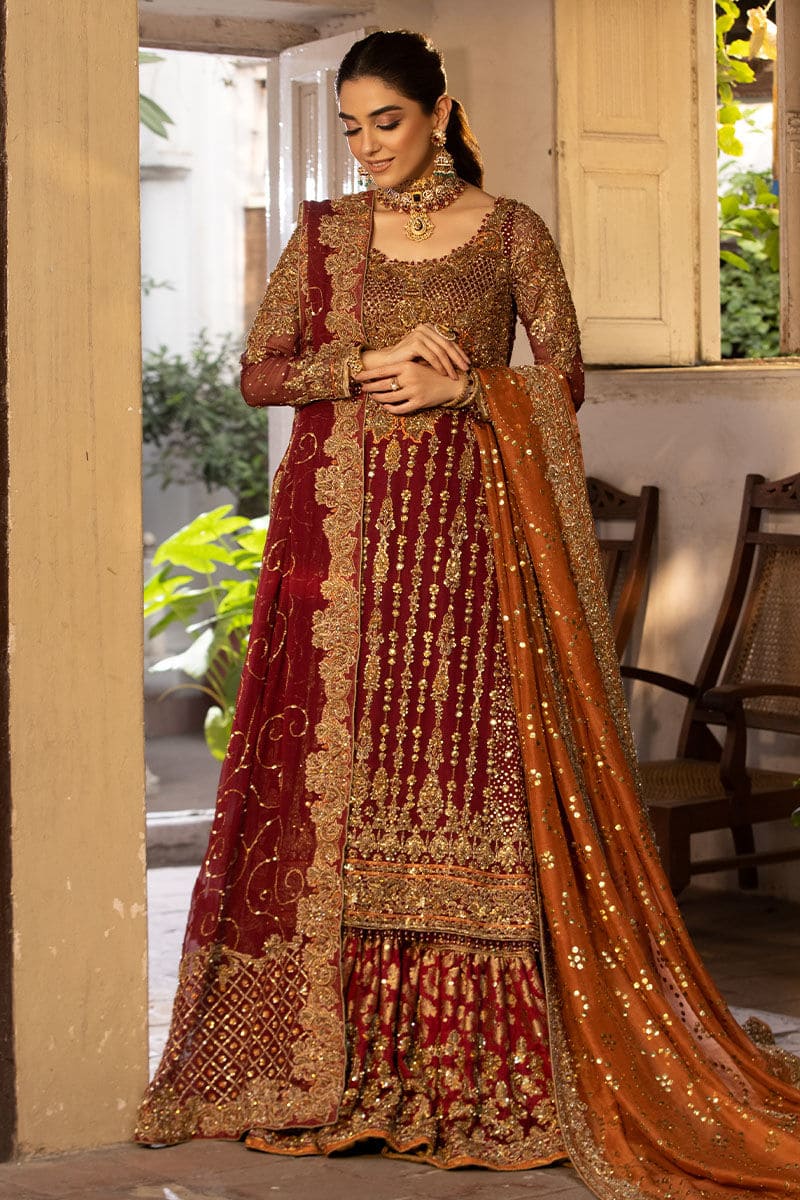 Pakistani Bridal Dress Maroon Rust Lehenga Wedding Outfit