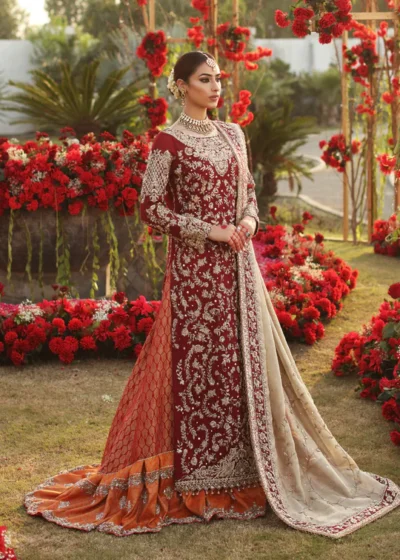 Pakistani Bridal Maroon Gold Lehenga Kameez Wedding Dress