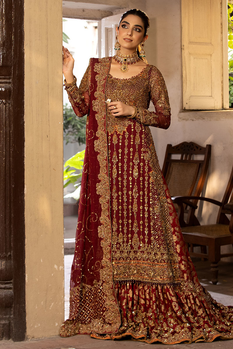 Pakistani Bridal Dress Maroon Rust Lehenga Wedding Outfit