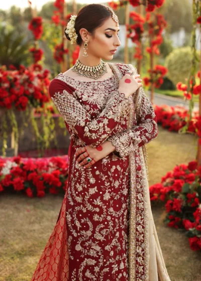 Pakistani Bridal Maroon Gold Lehenga Kameez Wedding Dress