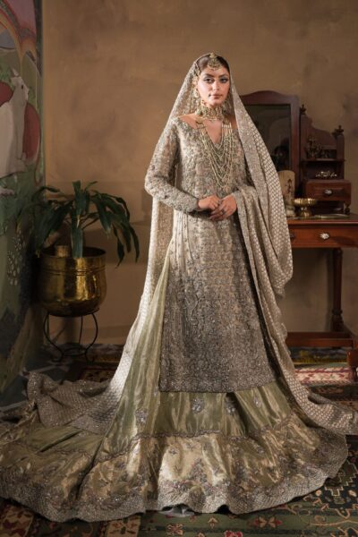 Champagne And Mint Farshi Lehenga Pakistani Bridal Outfit