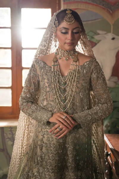 Champagne And Mint Farshi Lehenga Pakistani Bridal Outfit