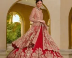 Peach And Pink Embellished Lehenga Pishwas Bridal Outfit