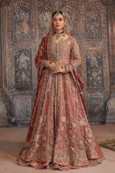 Dusky Pink Front Open Bridal Lehenga Pakistani Bridal Dress