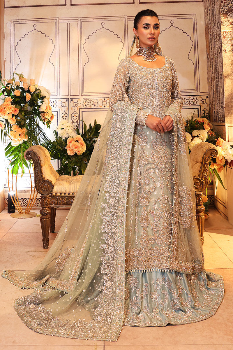 Pakistani Bridal Pistachio Green Gown Lehenga Wedding Dress