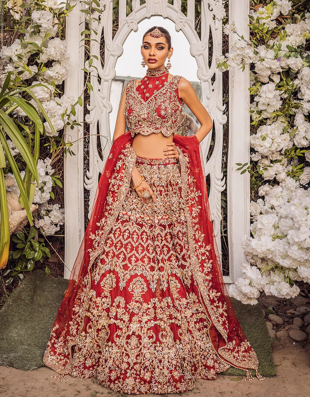 Pakistani Embellished Red Lehenga Choli Bridal Outfit