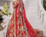 Red Long Flare Gown Lehenga Pakistani Bridal Outfit