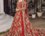 Red Long Flare Gown Lehenga Pakistani Bridal Outfit