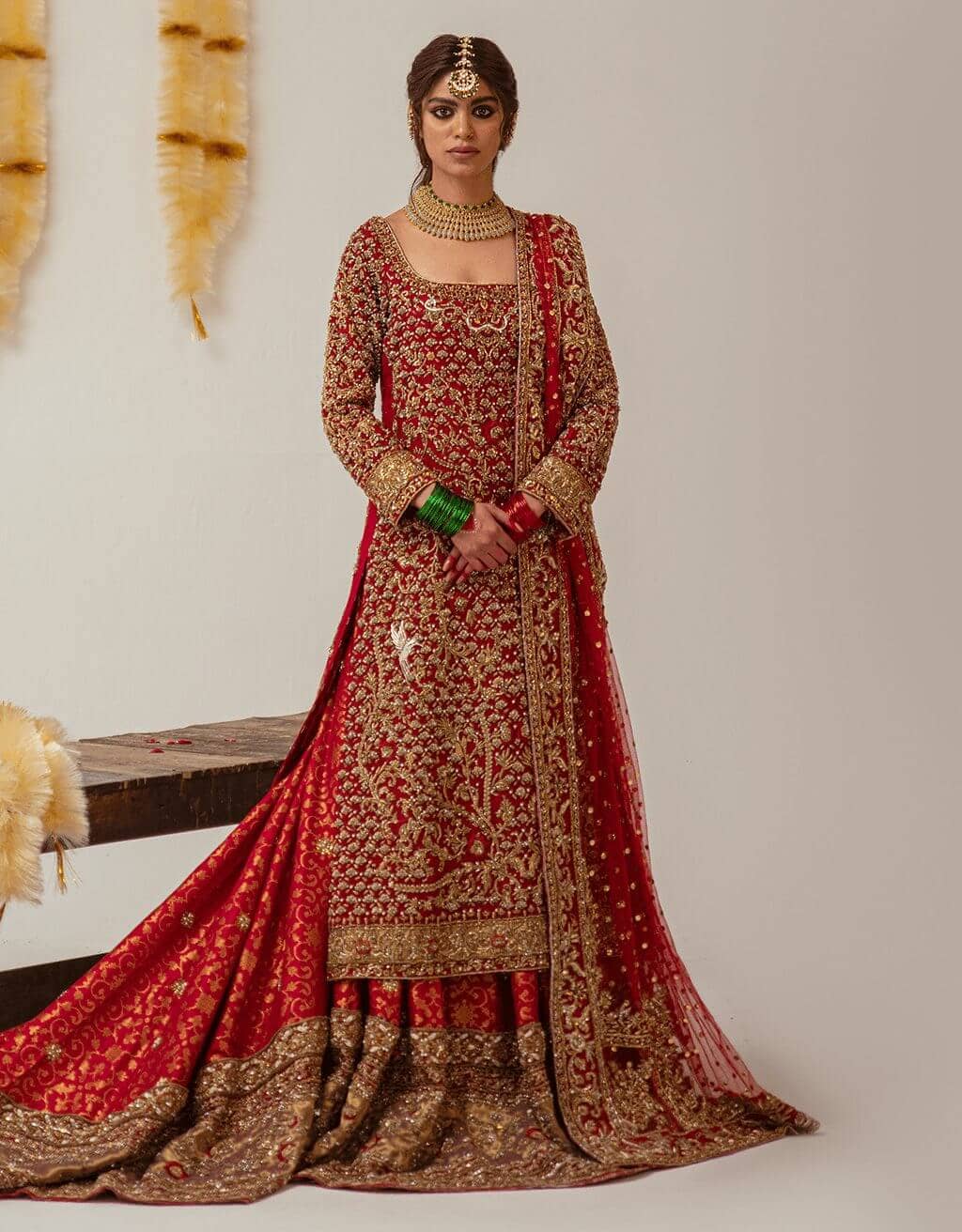 Red Embroidered Lehenga Kameez Style Pakistani Bridal Outfit