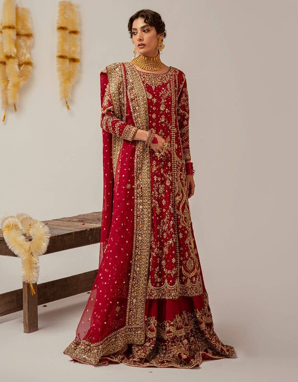 Pakistani Bridal Outfit Red Lehenga Kameez Style For Wedding