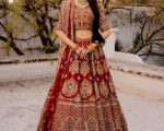 Red Raw Silk Lehenga Choli Pakistani Embroidered Bridal Dress