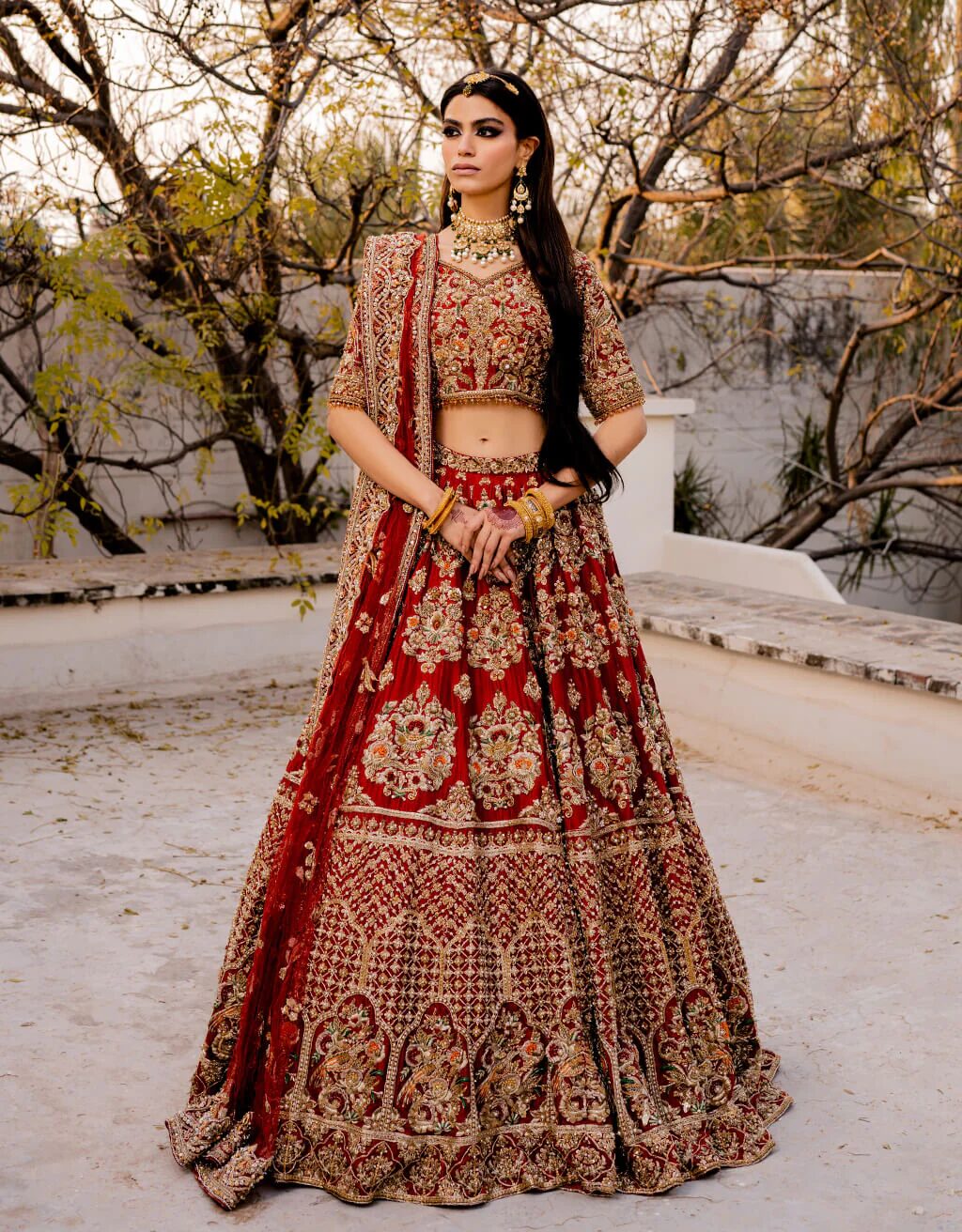 Red Raw Silk Lehenga Choli Pakistani Embroidered Bridal Dress