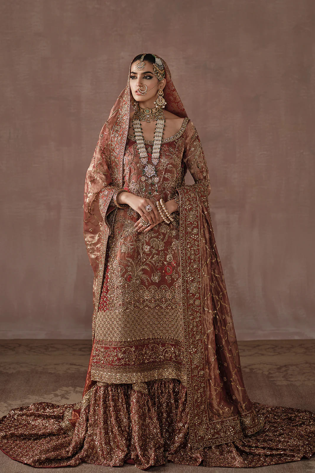 Pakistani Bridal Dress Red Hand Embellished Farshi Lehenga